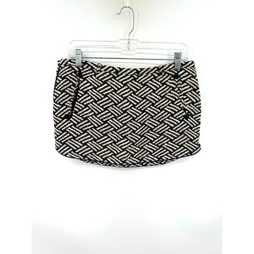 BA&SH Women's Black White Woven Geometric Print Mini Skirt Navy Trim Size Medium